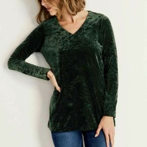 NWT Green Velvet Tunic J. Jill Size XS V Neck Bust 40" Forest Green Stretch Knit